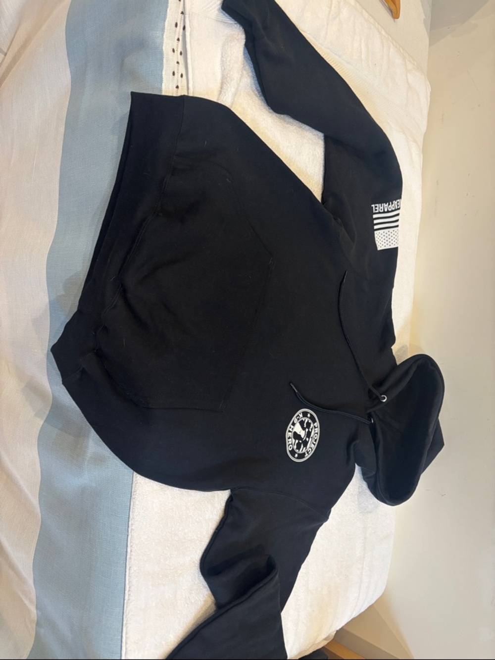 Port and Company Black Hooded Pullover Sweatshirt with White Logos